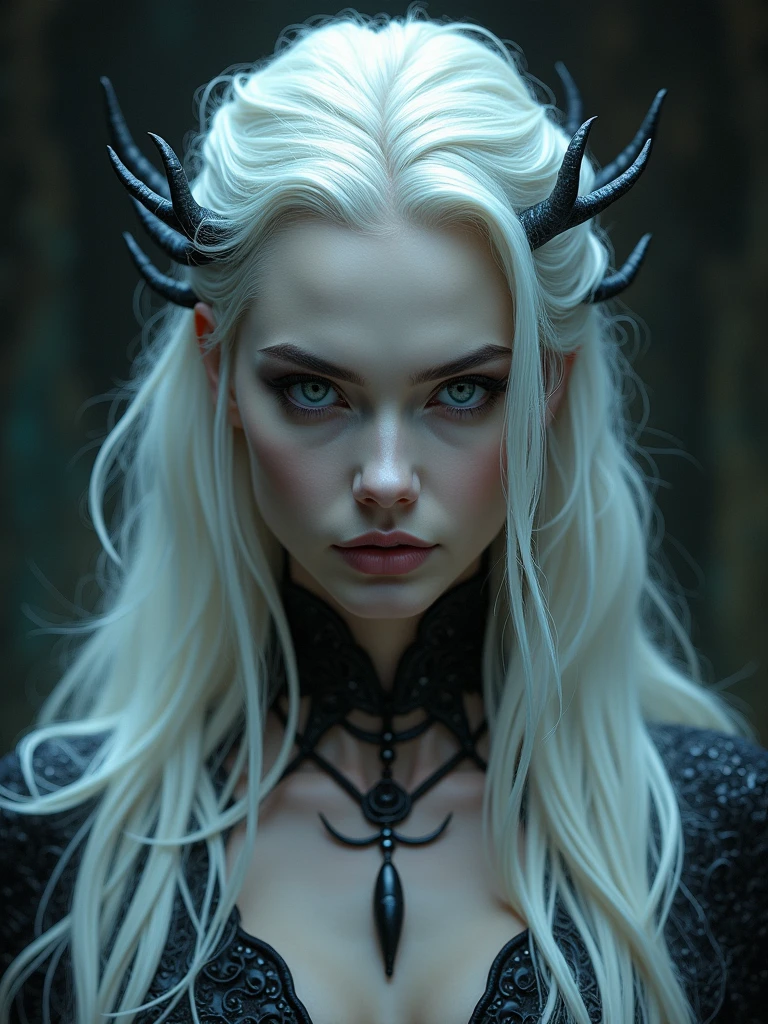 dark queen flawles face,white long hair,beautiful,masterpiece