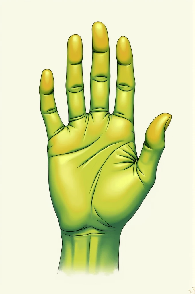 Drawing of a hand with green and yellow colors