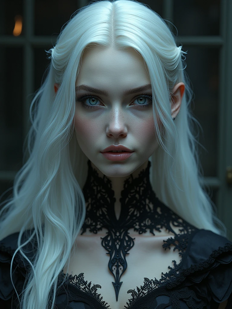 dark queen flawles face,white long hair,beautiful,masterpiece