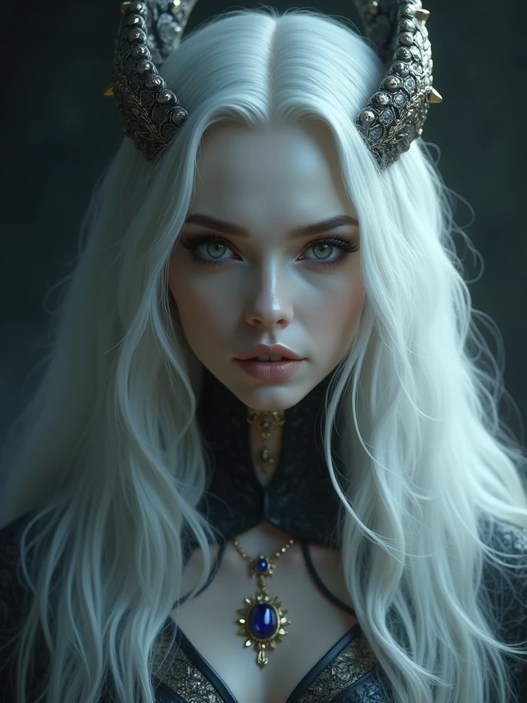 dark queen flawles face,white long hair,beautiful,masterpiece