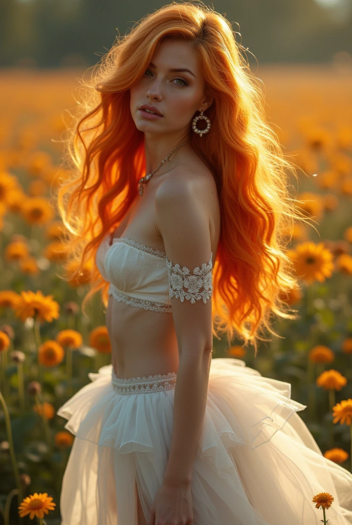 cute、vampire、Hair blowing in the wind, Orange Hair、Half Up、firework、大きなfirework、White lace underwear、白色のTulle skirtvampire、goldの花畑、Blooming、Sunburned Skin、Hot flashes、inflammation、air、Lightの玉、whole body、Standing posture、goldの髪、White skin、firework、シルバーのLight、sexy、Large Breasts、Waistline、Big Ass、Kind Face、Charm、Vampire、Light、Beautiful and elegant、Voluminous hair、血に飢えたVampire、One person, Anatomically correct, Winner of numerous awards, Textured skin, Water Drop、血に飢えたVampire、fresh、gem、Perl、gold、Tulle skirt、Corazon、Fantasy、Show your fangs, Show your fangs, ボリュームのあるTulle skirt