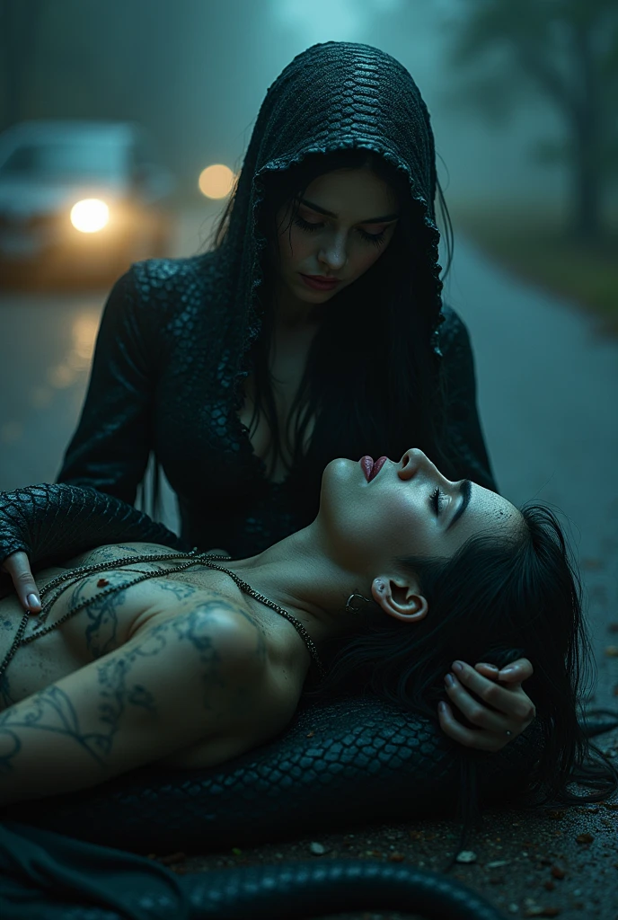 Nagin k premi ki car s accident ho jata hai ,nagin apne 22 years k ladke premi ko apne hatho m leker car k samne rooti hui,iska premi insaan hai bahut sundar 
