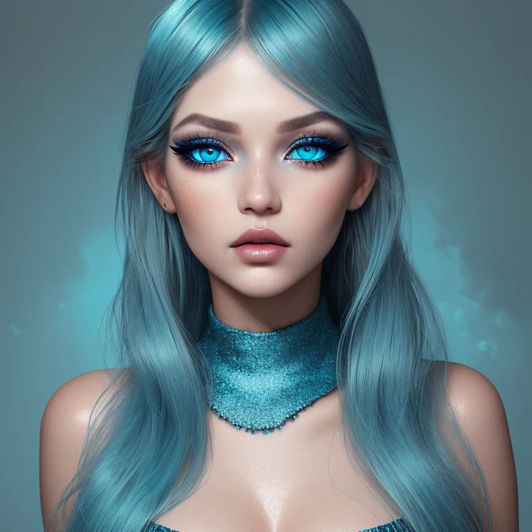 masterpiece, HD best quality, perfect face.Artist Mary Jurgens, Starsnits90, Greg Rutkowski Cryengine, Ubisoft))((Kneeling surrounded Sitting with her knees up to her chin. She hugs herself. Her body is covered in Blue crystal tanznite marble glitter. Her big blue eyes (scared features) blue crystal lips. Covered in Blue. Hair long and white