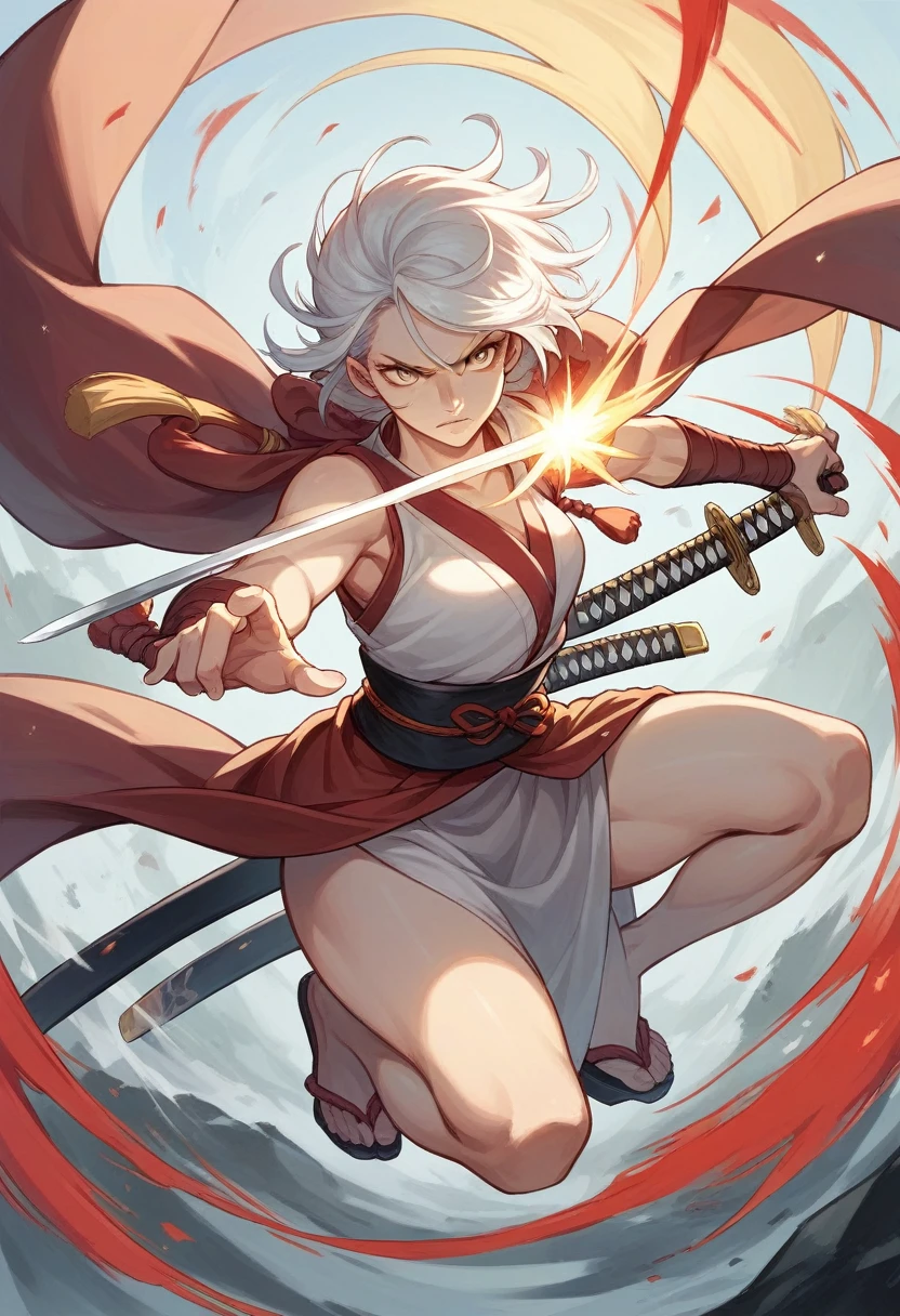 a close up of a woman in a white dress with a sword, a character portrait by Yang J, trending on CGSociety, Fantasy art, Beautiful character painting, Guviz-style artwork, Guviz, White Hanfu, Flowing white robe, full-body wuxia, epic exquisite  character art, Stunning character art, beautiful female assassin