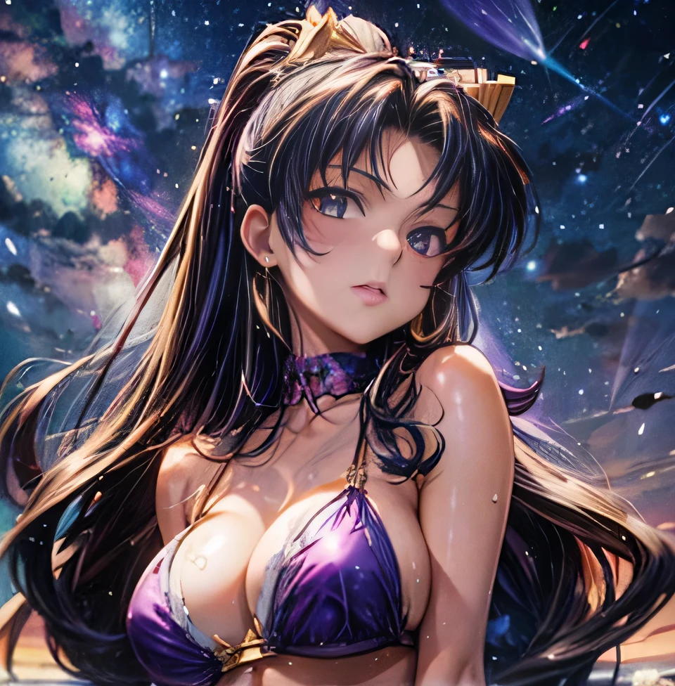 Eva Katsuragi Misato Purple Long Hair Whole person vacation Milky Way Galaxy Luxury Bikini