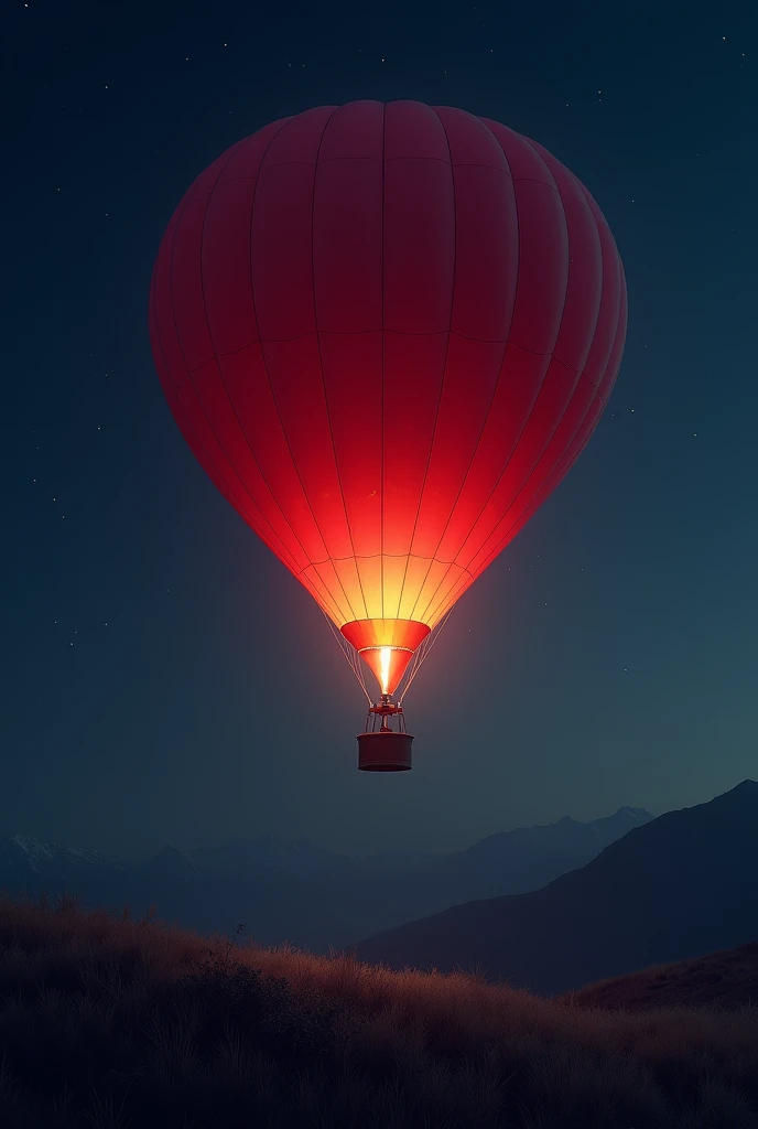 A red baloon is floating in the dark in the air
