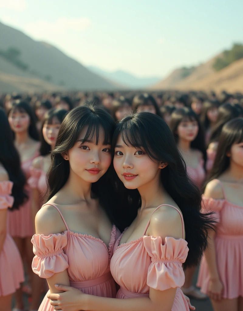 (((((Japanese Clone girls=Myself)))))), (((Best Super High quality Myself Clone girls Raw Photography Art))), (16K, Highest quality, Ultra-high resolution, RAW Photos), (((It&#39;s so unrealistic., With unparalleled depiction, With an unfathomable sight, An unprecedented and shocking worldview, Clone girls in a world of mass reproduction, Ultra-realistic))), (((Japanese, woman, 24yo, Ishihara Satomi))), (Small face, ((Thick black hair, Semi-long hair))), ((V-neck short-sleeve dress)), (((((Very detailed美しい女体, Accurate body structure, Very detailed完璧な, Super busty body with very large breasts, Clearly emphasizes cleavage))))), (((Dark Eyes, Mature face, Cute Smile, A gentle gaze))), (((Her happy and smiling expression is so cute))), ((((((((Very detailed分身増殖描写, ((1girl→Myself cloning→1,000,000,000,000,000,000,000,000,000,000,000,000,000,000,000,000,000,000,000,000Myself Clone girls)))))))))), ((((((((Very detailed, The precise depiction of the proliferation of Myself Clone girls, ((With the perfectly identical bodies of Myself clone girls, With the exact same face as the Myself clone girls, With the exact same hairstyle as the Myself clone girls, In the exact same clothes as the girls who are my clones, Perfectly the same height as the Myself clone girls, Super big breasts, just like the Myself clone girls)))))))))), (((Myself clone girls only))), (((Multiple pairs, Very detailed depiction, (Myself clone girls hug each other, Myself clone girls assemble, Fun conversations with fellow Myself clone girls, A fun conversation between Myself clone girls, Myself clone girls holding hands, Walking with lots of Myself clone girls)))), (((Everyone looks at the camera))), (((Unbelievably crowded, Transcendent Myself clone girls intimately, Countless Myself clone girls surround you in 360 degrees))), (Bright, soft sunlight), (((Very wide field of view, Very detailed, Detailed ultra-perspective depiction with clear depth, wide view))), (((((Landscape with a curved slope))))), (((Very photographic and detailed depiction, Myself clone girls will multiply infinitely and fill the surroundings from one side to the horizon with their bodies tightly packed together without any gaps., A scene of endless Myself clone girls and a fun atmosphere))), (Focus on the average value of the image)
