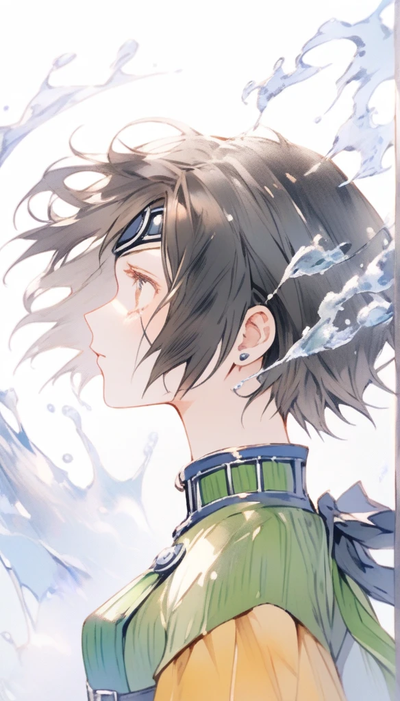 Highest quality,Artistic,Water painting(1.5),solo, One Woman, Yuffie Kisaragi,Fantasy,profile, Simple Background, painful,