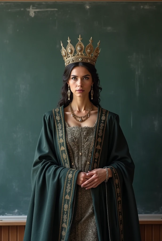 Queen with crown writting on the empty board