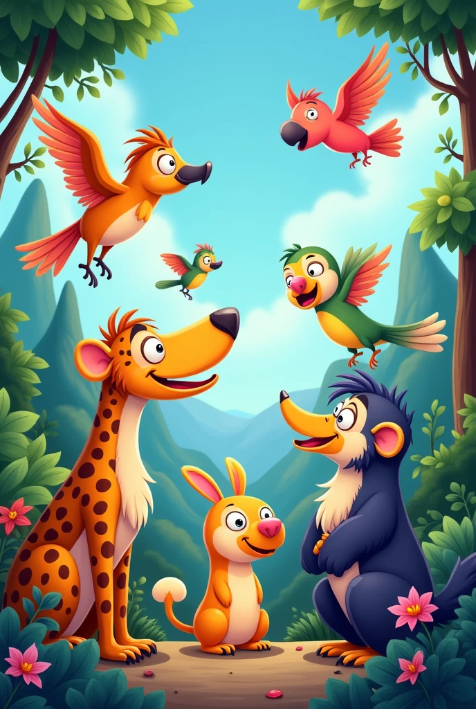 Exotic animals catoon style

