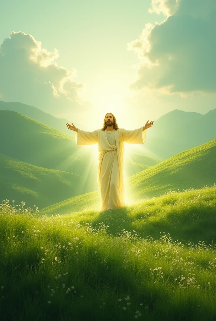 Photo of green fields with the Light of Jesus