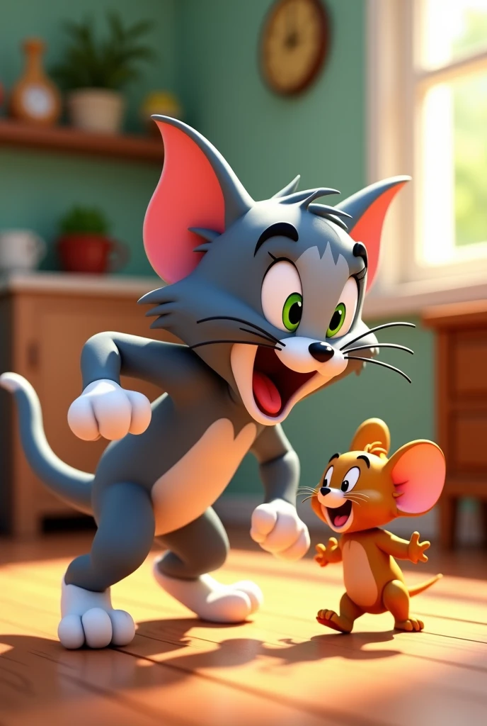 Create a 3D talking tom with jerry as cat and mouse animation cartoon