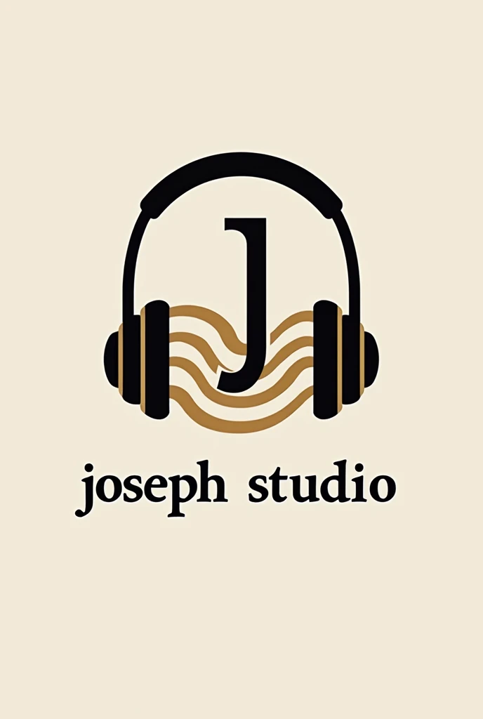 Design a logo for "Joseph Studio" that includes the following elements:
- **Headphones:** Surrounding a musical wave formed by the letter "J."
- **Musical Wave:** It should be modern and harmonious, expressing creativity and innovation.
- **Elegant Text:** Below the design, use a flowing and professional font to write "Joseph Studio."
- **Colors:** Choose a modern and neutral color palette, such as black and gold or burgundy.
The logo should reflect the essence of musical creativity and modern technology.