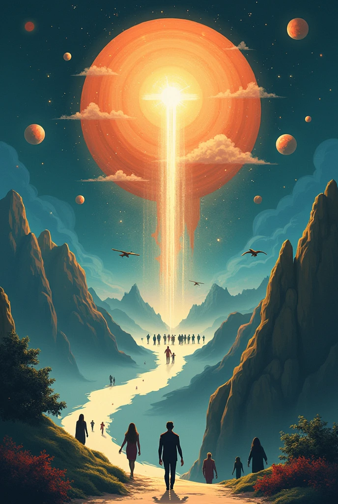 human life journey poster 1. spirit realm 2. nature of content 3. natural world 4. grave realm 5. destruction of the world 6. resurrection day 7. mahsyar field 8. intercession 9. suck 10. proof 11. scale 12. well 13. sirat with simple art style