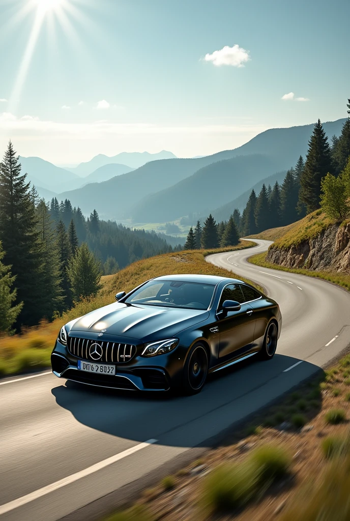 Mercedes Benz, E63 AMG, car photography, Country road, European landscape, sunny weather