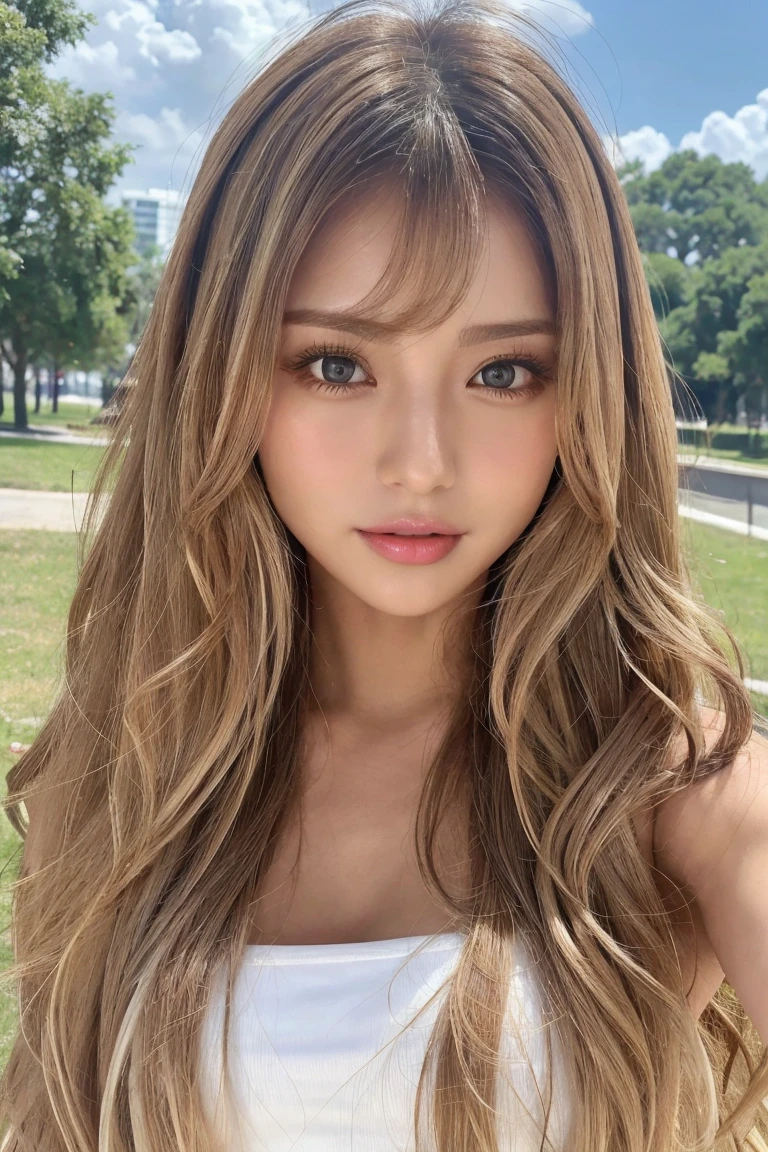 Long Hair,Curly Hair,White beige hair color:1.2,、Sunburn:1.5,Selfie:1.5、masterpiece、Highest quality、非常に精細な8k、Ultra HD、Very detailedな、Very detailed、とてもRealistic、Realistic、Japanese、One person&#39;S、High head rate、Beautiful realistic face、Realistic face in every detail、Attention to detail, Realistic Hair、Beautiful and realistic hairstyles、Beautiful and realistic eyes、hVery detailed realiStic eyeS、Proportional eyes、HVery detailed pupilS、Very detailedリアルな自然な眉毛、Very detailedリアルな唇、 Beautiful and realistic lips、Pink lipstick、Sexy lips、Realistic and well-proportioned breaStS、Realistic medium Sized breaStS、Slim Abs、Very detailed皮膚、Ultra-high resolution,8k,Realistic、 Perfect Sentence, Detailed lighting, Dramatic Shadows, Ray Tracing, 1 person, Looking at the audience、Tight white camisole:1.5、Big Breasts:1.4 、Condescending smile、Compensate、Sit on a fluffy bed:1.5 
