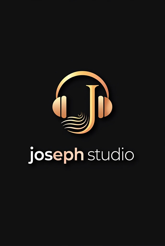Design a logo for "Joseph Studio" that includes the following elements:
- **Headphones:** Surrounding a musical wave formed by the letter "J."
- **Musical Wave:** It should be modern and harmonious, expressing creativity and innovation.
- **Elegant Text:** Below the design, use a flowing and professional font to write "Joseph Studio."
- **Colors:** Choose a modern and neutral color palette, such as black and gold or burgundy.
The logo should reflect the essence of musical creativity and modern technology.