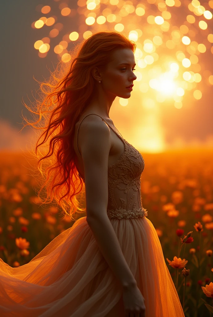 vampire、Hair blowing in the wind, Orange Hair、色んな色のLight、Long Hair、背景に大きなfirework、Beige lace dress、ベージュのTulle skirt、vampire、Golden flower field、Blooming、Sunburned Skin、Hot flashes、inflammation、air、Lightの玉、whole body、Standing posture、Gold Hair、White skin、firework、シルバーのLight、sexy、Large Breasts、Waistline、Big Ass、Kind Face、Charm、Vampire、Light、Beautiful and elegant、Voluminous hair、血に飢えたVampire、One person, Anatomically correct, Winner of numerous awards, Textured skin, Water Drop、血に飢えたVampire、fresh、Tulle skirt、Fantasy、Show your fangs, Show your fangs, ボリュームのあるTulle skirt、Backlight, Motion Blur, chromatic aberration, 映画のLight効果,