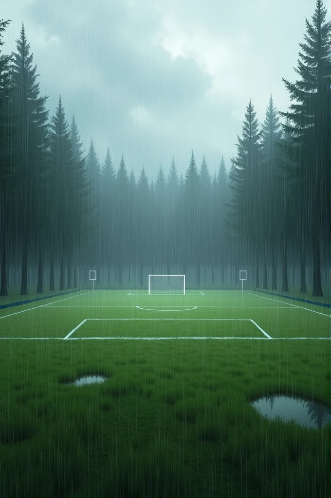 soccer field with rain, no one there