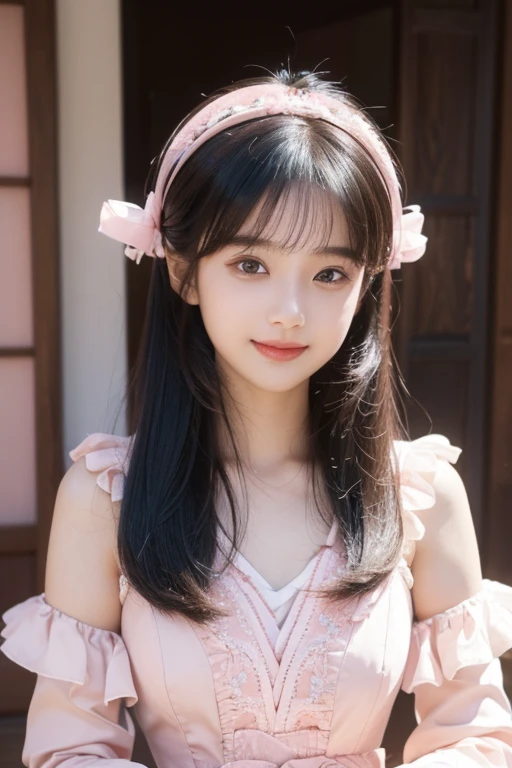 SFW: 1.4)), ((Detailed face, professional photography)) gown pink dress sitting on gaming chear haira use headpone , ruffled skirt, 1 girl)), super high resolution, (actual : 1.4), Original photo, Best quality, (Photo actual Stick), Focus, Soft light, (()), ((Japanese)), (( (Young face))), (Surface ), (depth of field), masterpiece, (actual), lady, bangs, ((1 girl)) logo hair with smile face indian princess dress