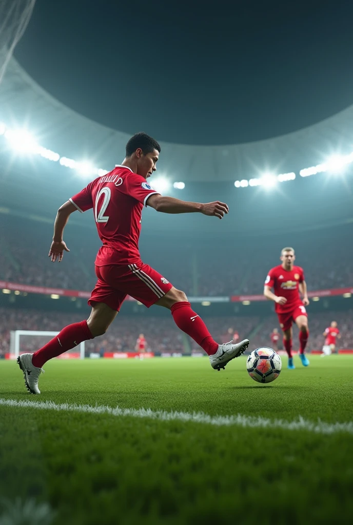 Ronaldo shot goal bar on long range the football with Manchester club