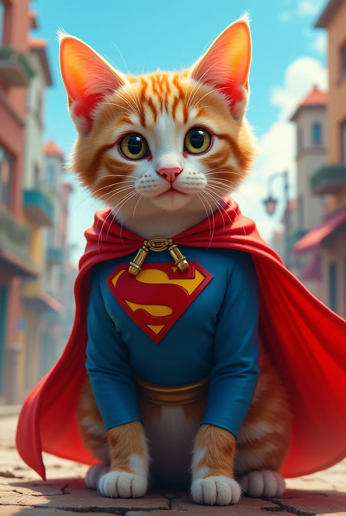 Cat wearing a superman cape
