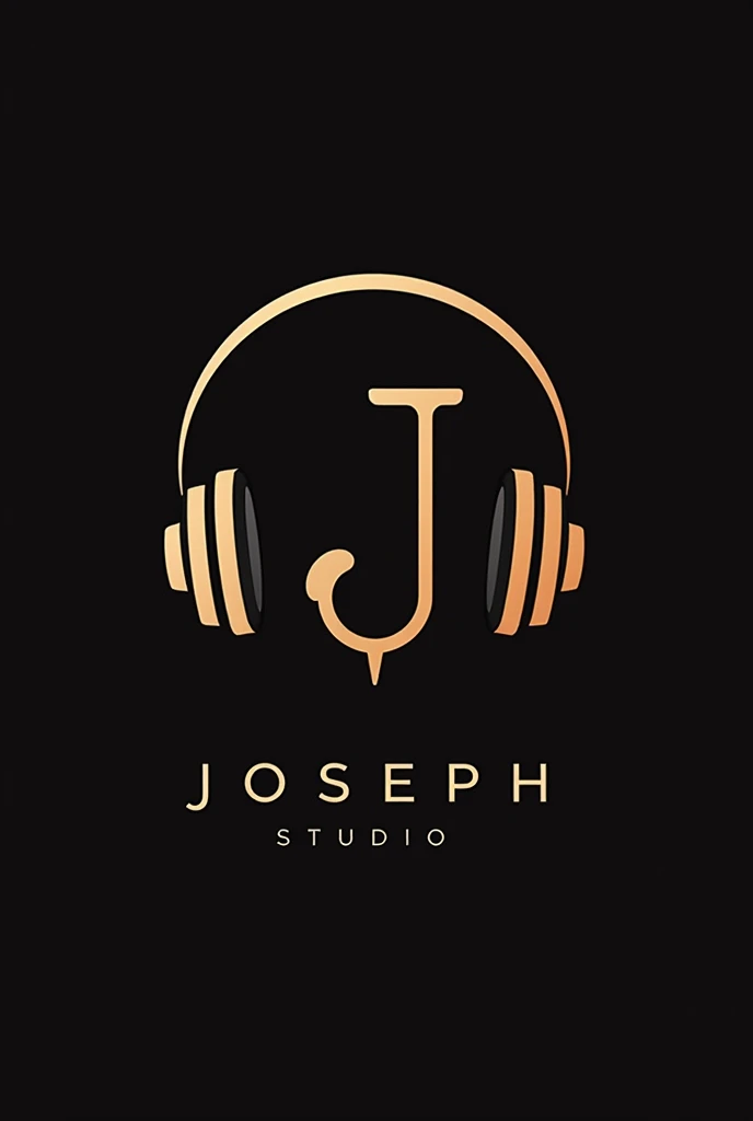 Design a logo for "Joseph Studio" that includes the following elements:

- **Headphones:** Surrounding a musical wave formed by the letter "J."
- **Musical Wave:** It should be modern and harmonious, expressing creativity and innovation.
- **Elegant Text:** Below the design, use a flowing and professional font to write "Joseph Studio." Wraps around the headset
- **Colors:** Choose a modern and neutral color palette, such as black and gold or burgundy.

The logo should reflect the essence of musical creativity and modern technology.