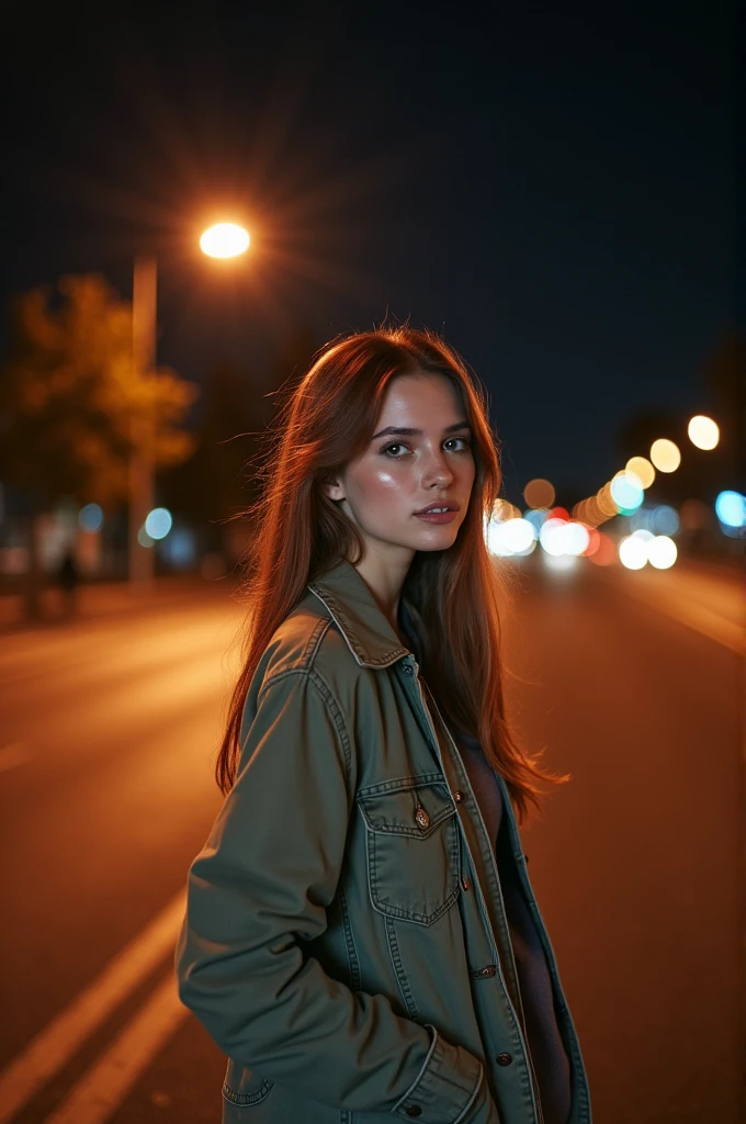 Girl's night picture on the road ways