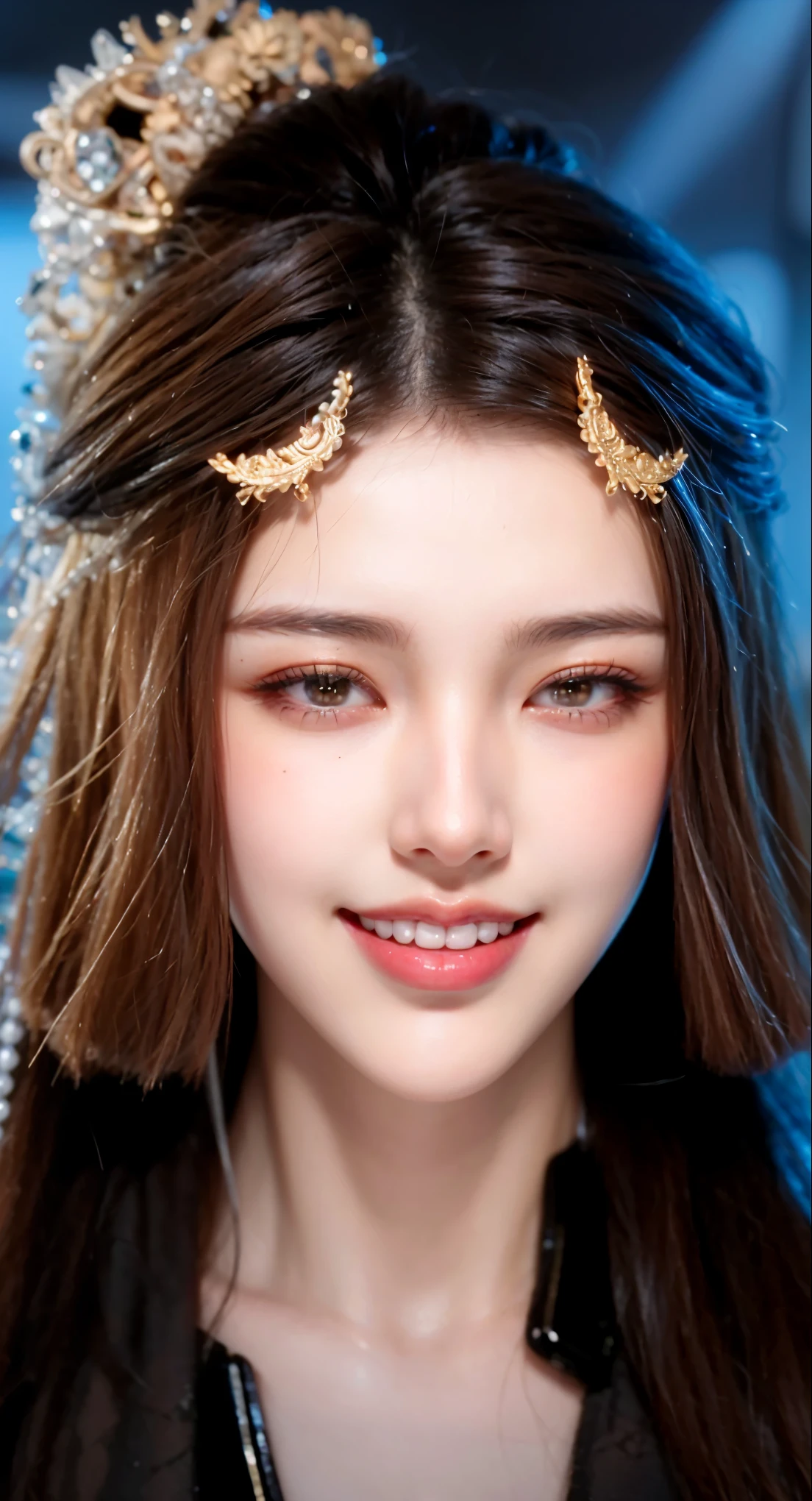 Game Art，CG Animation，Best image quality，Maximum resolution，8K picture quality，(A bust photo)，(portrait)，(Head close-up)，(Rule of Thirds)，Unreal Engine 5 rendering works，20 year old girl，((Queen))，The eyes are very detailed，(Large Breasts)，Elegance and nobility，Ray Tracing，Game CG，((3D Unreal Engine))，OC rendering reflection mode，4K，Ultra-clear，Translucent lace，Fair and plump figure，Pretty Face，Glossy Gel Coat，身着华贵礼服的Queen，Gorgeous clothing，Luxurious and exquisite jewelry，Colorful makeup，Full figure，Dark red lipstick，精致Gorgeous clothing，Supermodel，Gold Jewelry，Luxurious clothing，Gold and diamond jewelry，Rich facial details，Delicate and delicate skin texture，Gorgeous eyeshadow makeup，Three-dimensional facial features，Pearl and Gemstone Necklace，Dragon&#39;s Eye，Smile