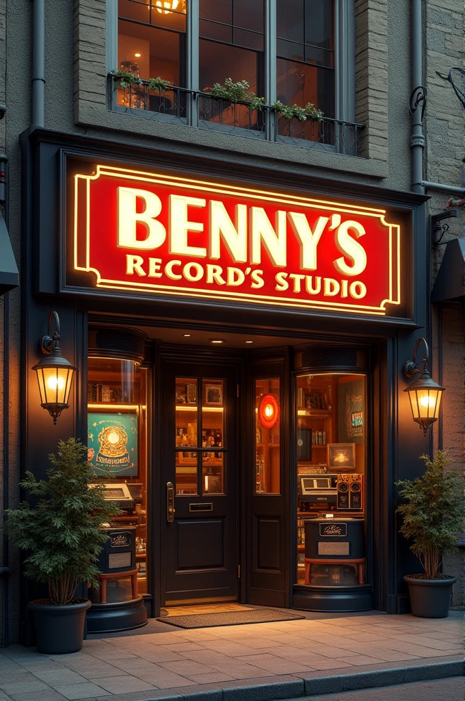 Create an image of a recording studio with letters that says benny record's studio