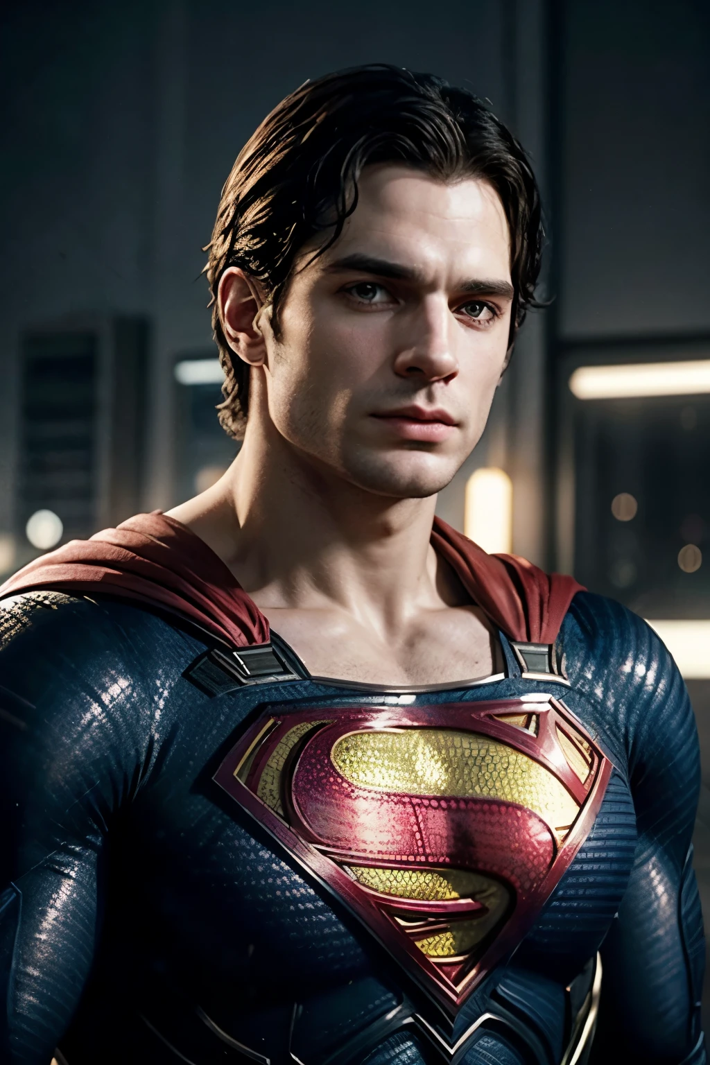 Ator Henry Cavill com visual de Superman, versão de Zack Snyder. Maximum quality. realisitic. cinematic. 