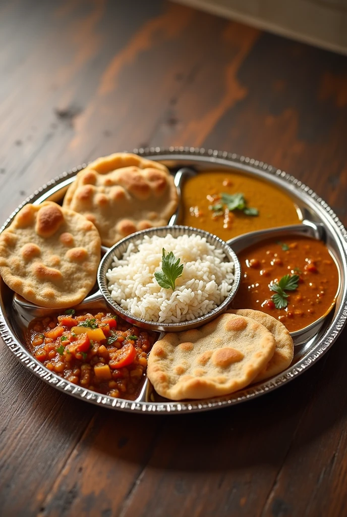 Create Indian Thali with in disposable plates 4 Chapati daal rice and gravy
