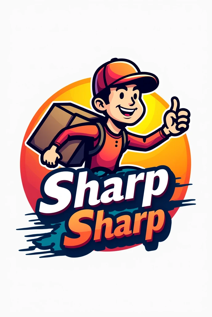 Generate a very attractive colorful logo of a delivery man name sharp sharp this phone number should attach to it 08037713764