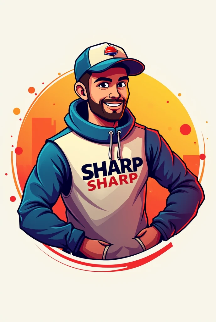 Generate a very attractive colorful logo of a delivery man name sharp sharp this phone number should attach to it 08037713764