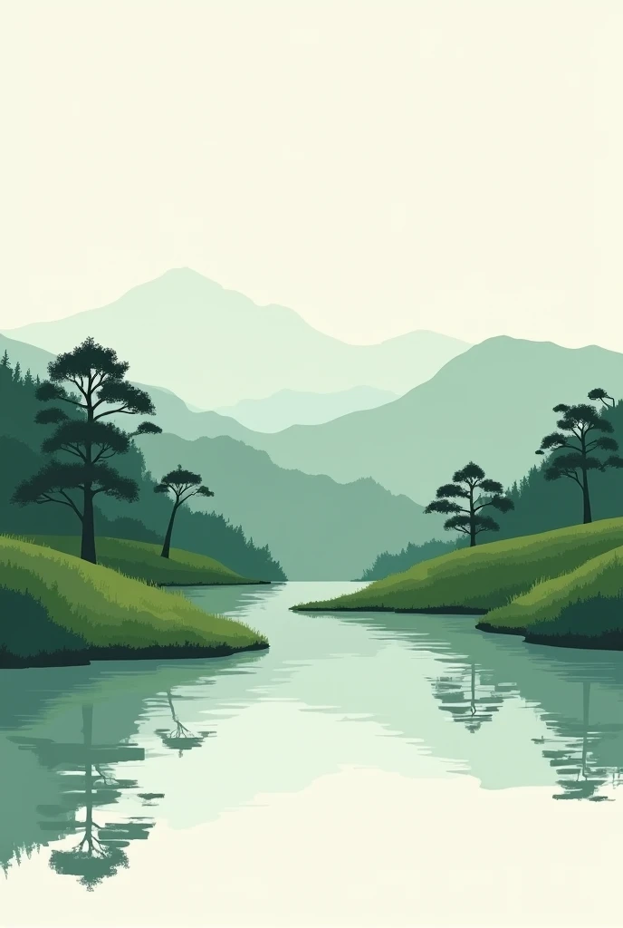 Illustration of background image. Idyllic Japanese landscape with a touch of Minimalist. A masterpiece.