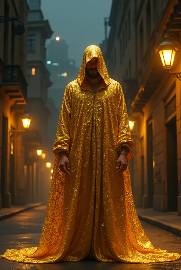 Un homme qui d'or dans la rue la nuit