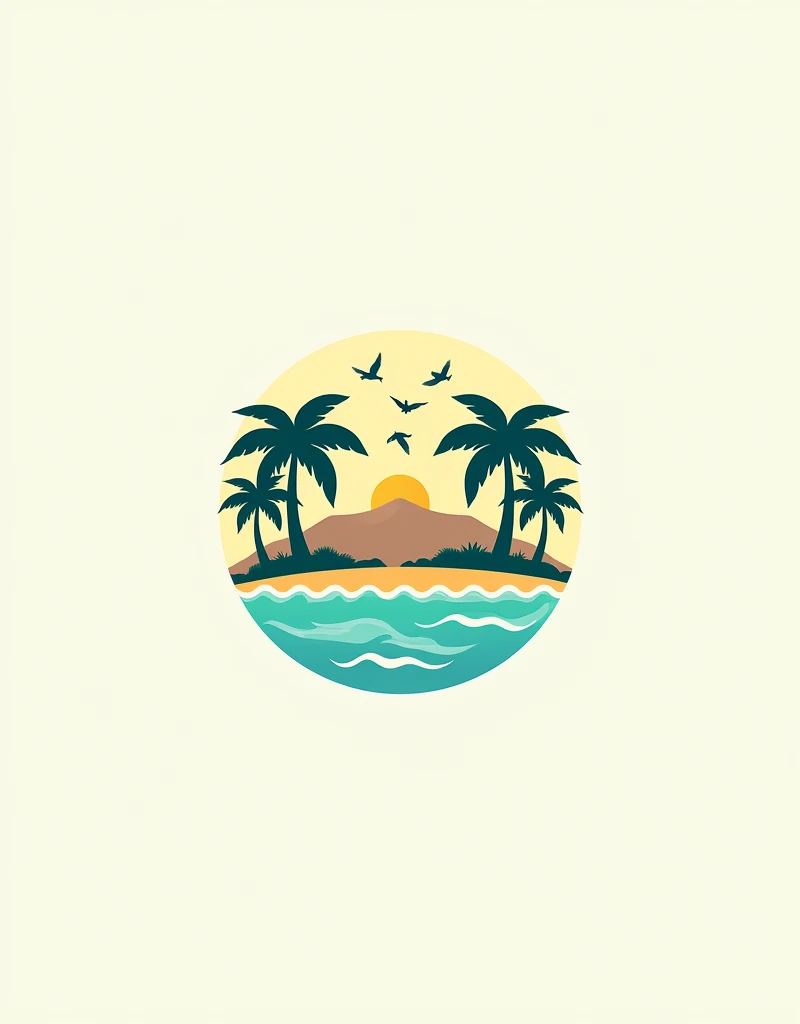 make me a logo with the name Mischa's hostel with some coconuts, sea, hostel and some birds
