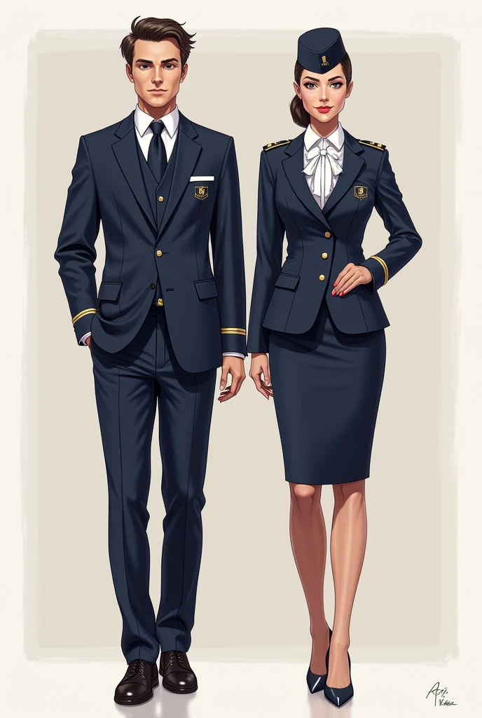 aurora airlines flight attendant uniform man and woman not real people(only design for detail 