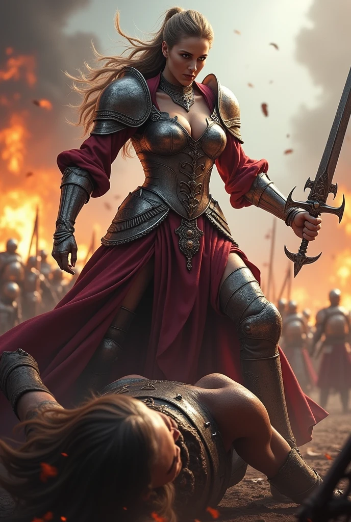 A queen stabbing an enemy on a battle