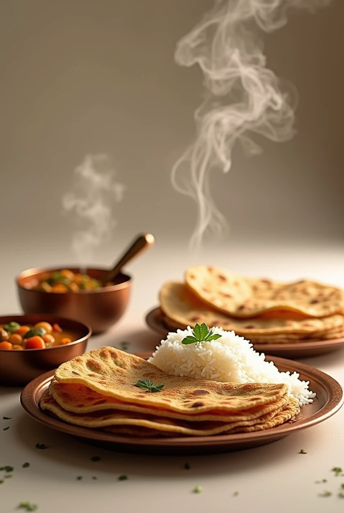 Create Indian Thali with in disposable plates 4 Chapati 1 daal bowl 1 rice bowl and one gravy bowl
With steamy effect