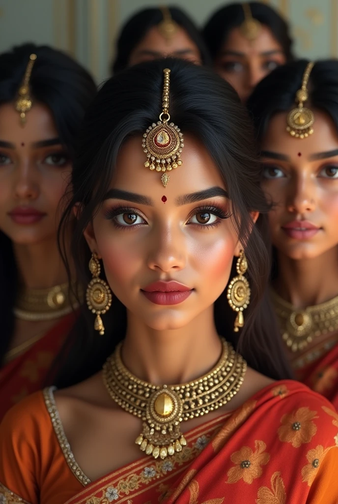 Beautiful indian women with big eyes long hair tall sharp nose chubby with indian aurnaments