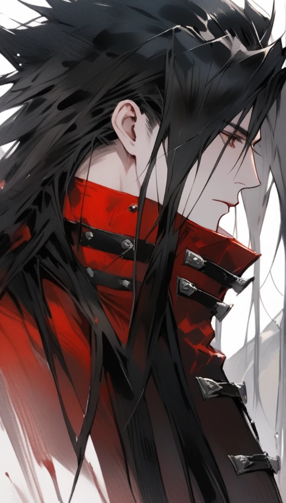 Highest quality,Artistic,Water painting(1.5),solo, One Man, Vincent Valentine,Fantasy,profile, Simple Background, 
