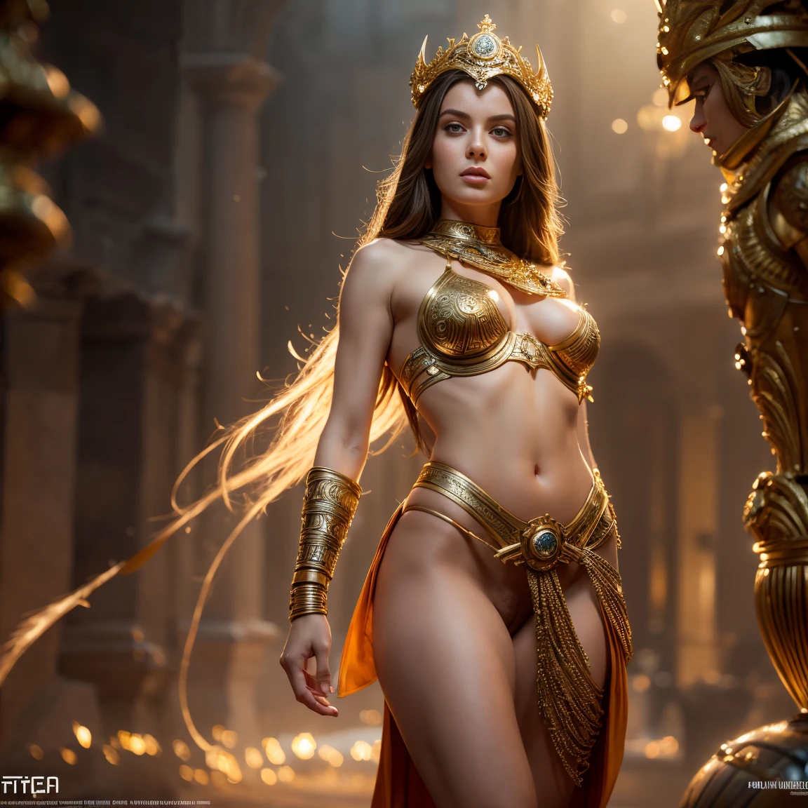Nude goddess Athena,nude body, perfect breasts, thin waist, round hips, Epic composition, golden Lights, photo, photography, extreme details, highly detailed, 8k, intricate, elegant, fantasy, cinematic lighting, whimsical, fantasy, photographic, realism pushed to extreme, fine texture, photo realistic, Fuji film XT3, Ultra Realistic, High quality, Highly detailed, trending on art station, intricate detailed background