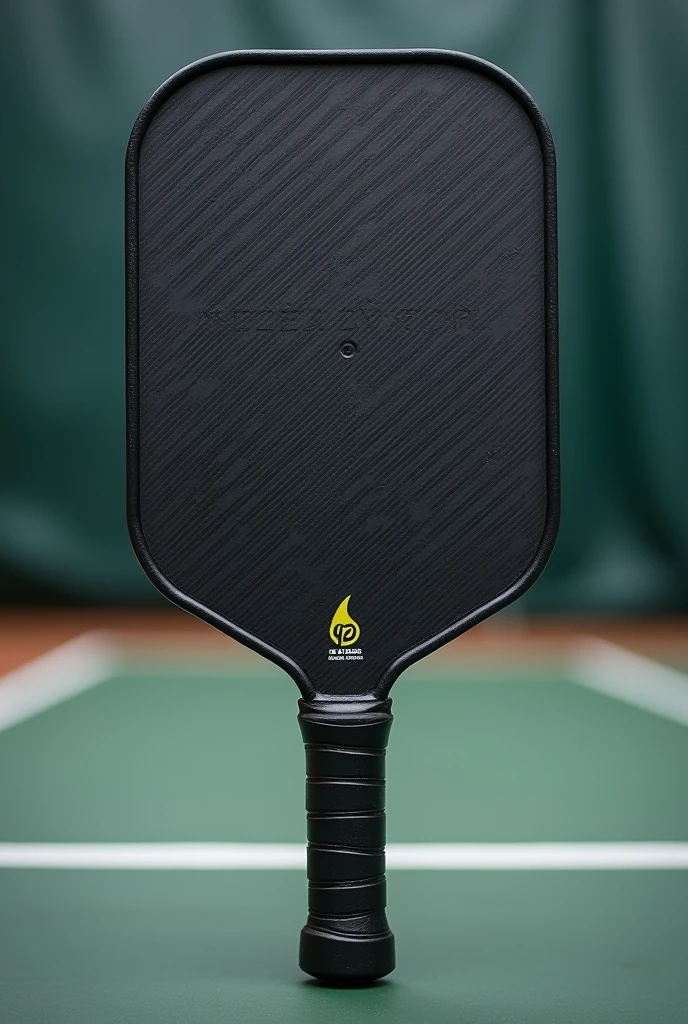 Design a pickleball paddle suited for players aged 30-50, focusing on durability and precision. The paddle should have a robust and resilient build, with a sleek, professional appearance. Use high-quality materials like carbon fiber or composite for strength and longevity. Incorporate a refined design with an ergonomic handle that ensures a comfortable grip and optimal control. The paddle face should feature advanced texture and pattern for enhanced accuracy and performance. Opt for a color palette that includes classic, muted tones with subtle, high-tech accents to reflect its premium and reliable nature