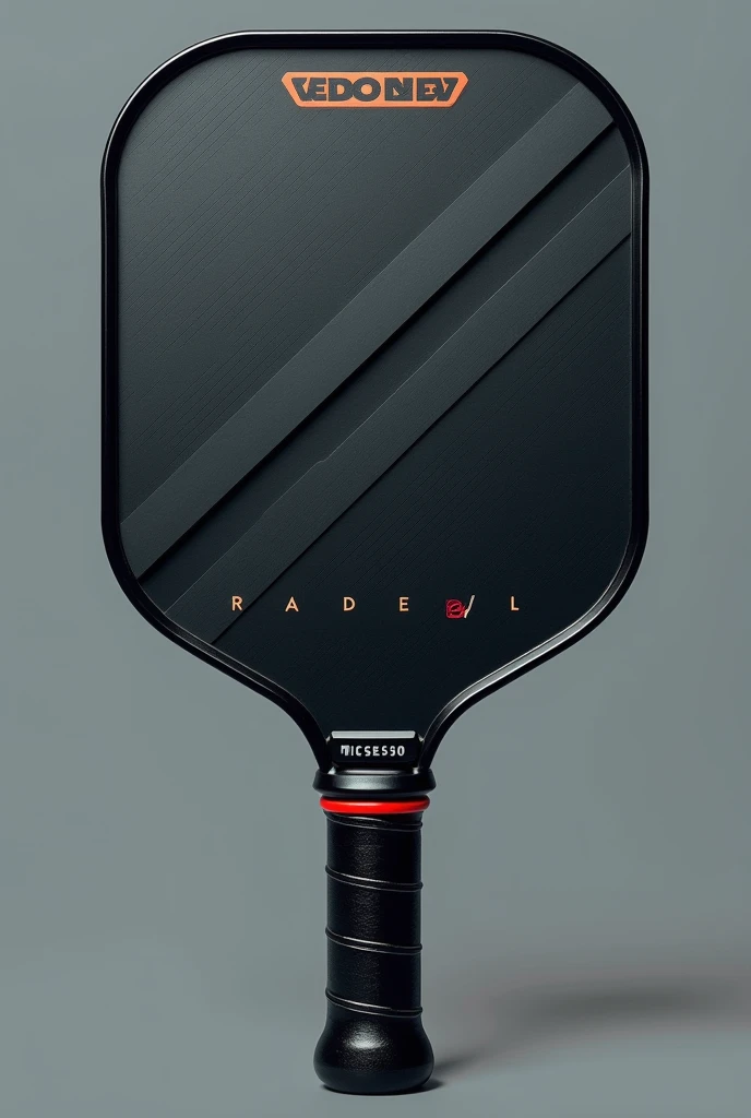 Design a pickleball paddle suited for players aged 30-50, focusing on durability and precision. The paddle should have a robust and resilient build, with a sleek, professional appearance. Use high-quality materials like carbon fiber or composite for strength and longevity. Incorporate a refined design with an ergonomic handle that ensures a comfortable grip and optimal control. The paddle face should feature advanced texture and pattern for enhanced accuracy and performance. Opt for a color palette that includes classic, muted tones with subtle, high-tech accents to reflect its premium and reliable nature