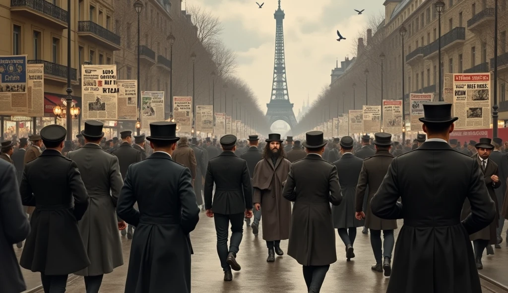 1912 Paris; Scared people walking around the city(masterpiece, best quality); newspapers with war news!