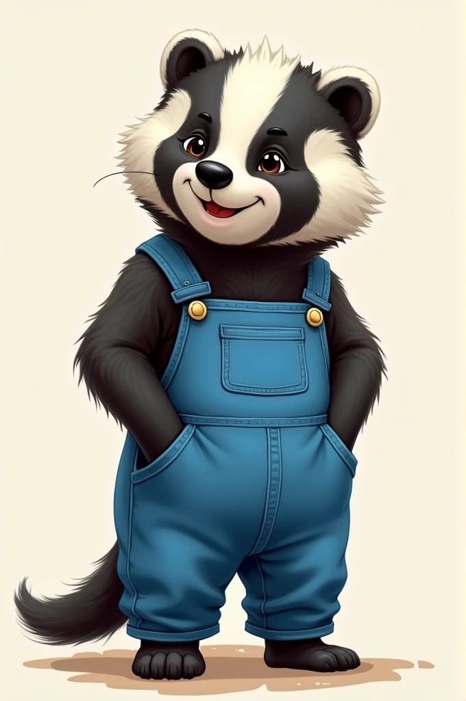 badger in blue overalls