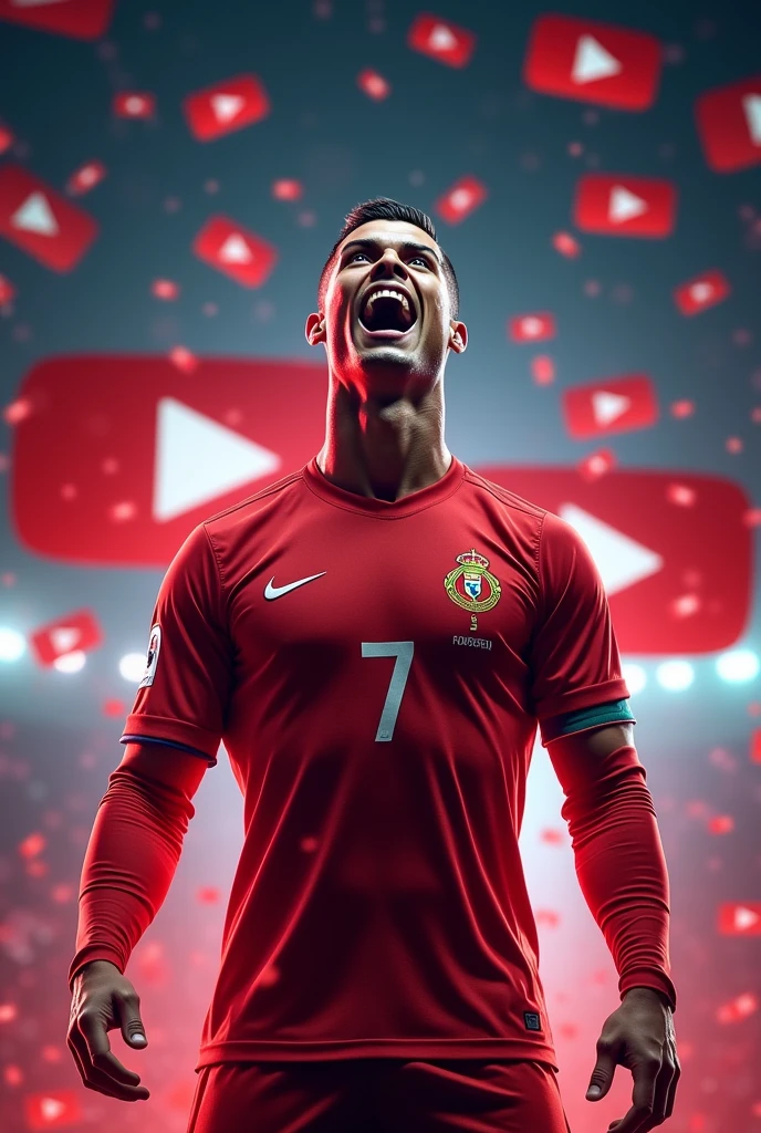 Cristiano Ronald make record on YouTube make YouTube thumbnail .you write .Ronaldo break record on front image 
