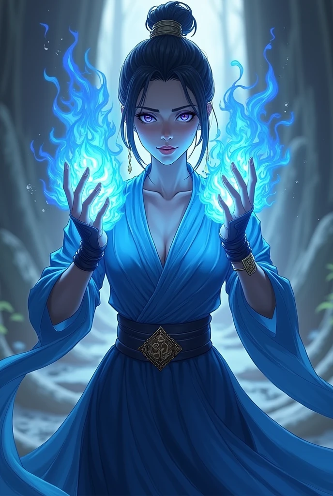 I'm going to create a game called Jujutsu Legacy. The Empire has how you can make a strong character with blue fire fists in his hands that is beautiful and eye-catching so that people enter my game and the name of the game has to be on the cover too.