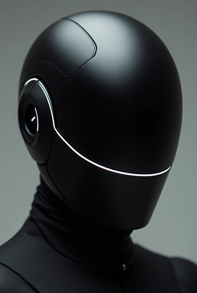 "A simple yet elegant futuristic techwear mask with a minimalist design. The helmet features smooth, clean lines and an decil eyes. The design emphasizes sophistication with a matte black finish, accented by subtle metallic or neon highlights. The overall look is modern, high-tech, and stylish, with a focus on elegance, use less visor like ironman helmet